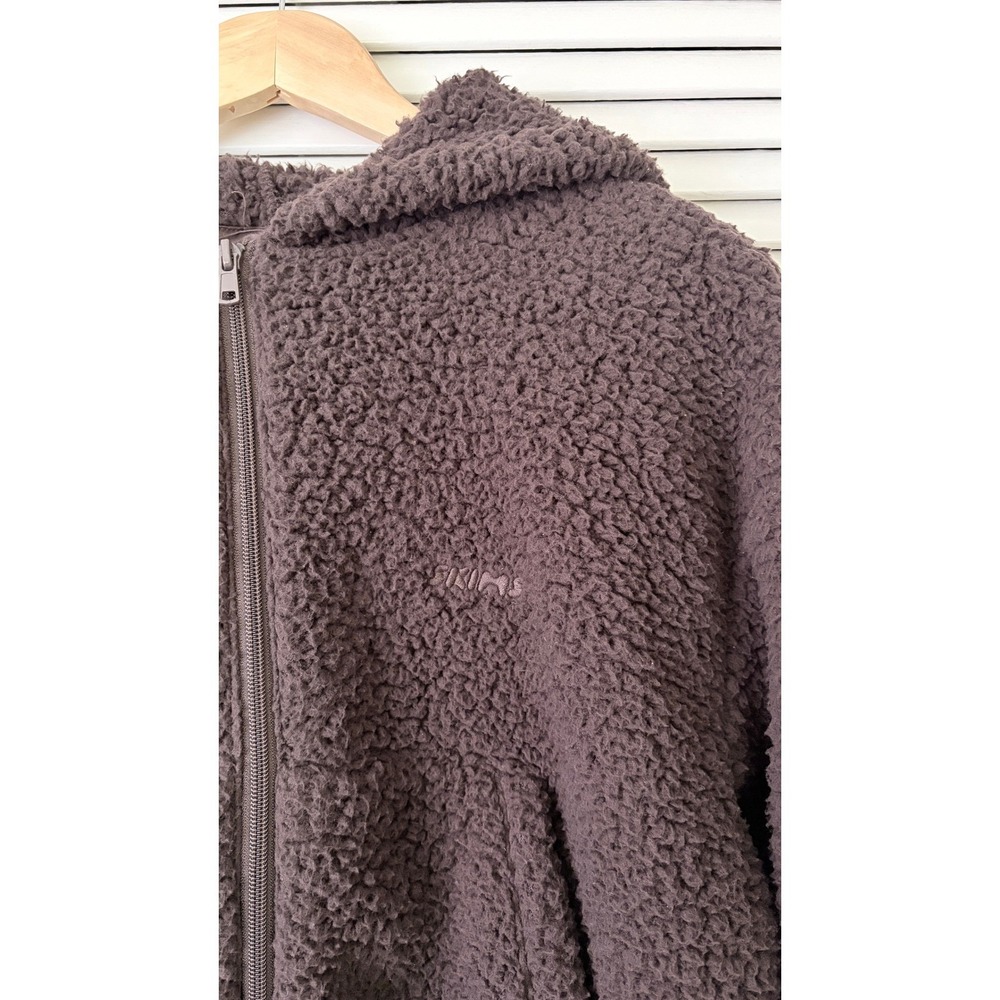SKIMS Teddy Zip Up Hoodie Espresso Brown Cropped Fleece XS Jacket - Picture 5 of 10